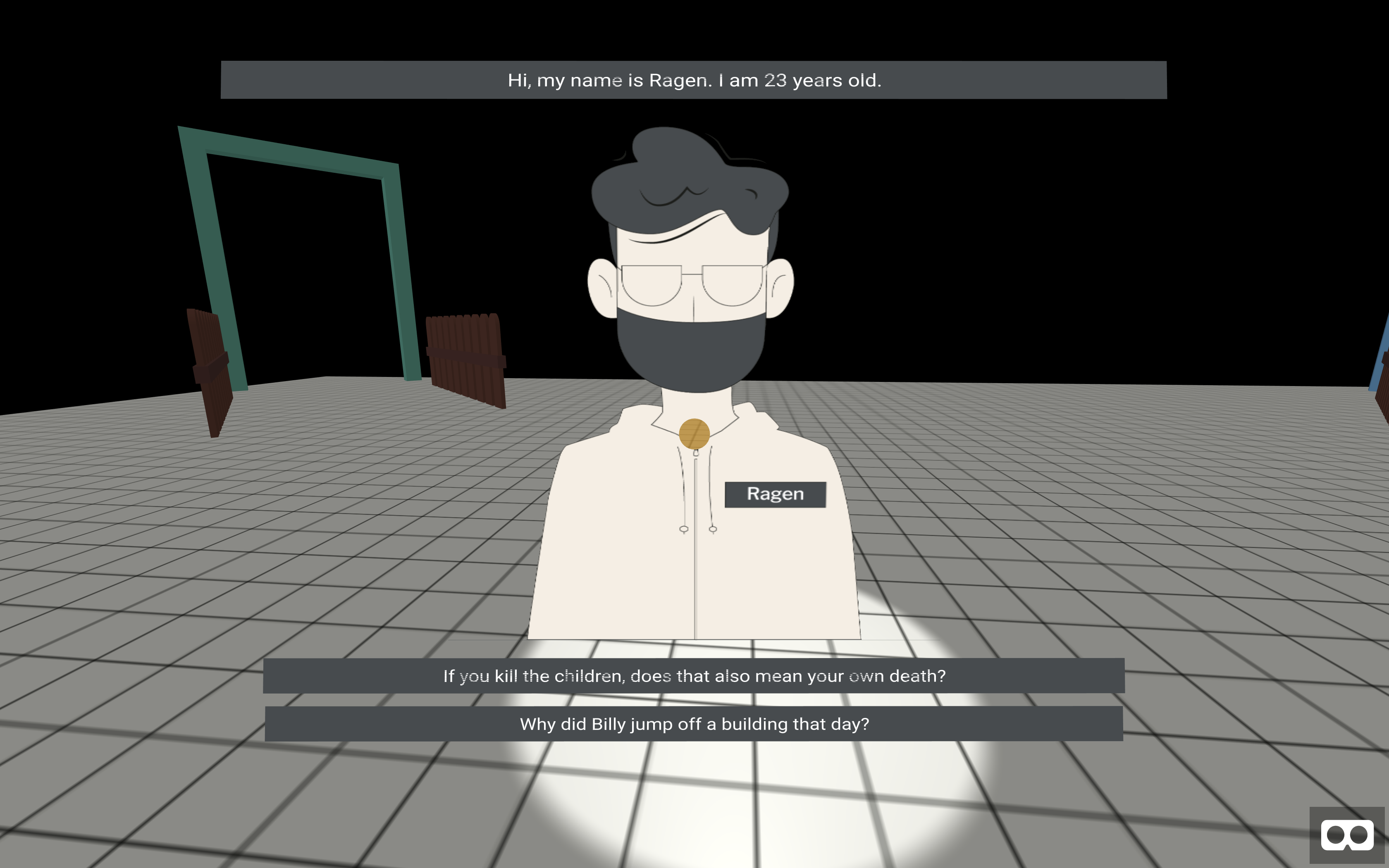 Ragen's image with dialogue box and two option-boxes