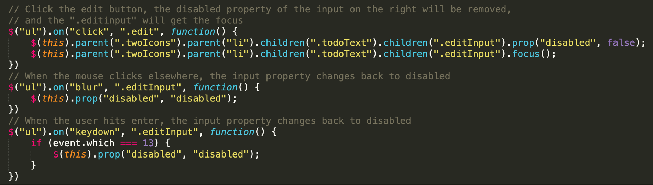 code of edit function